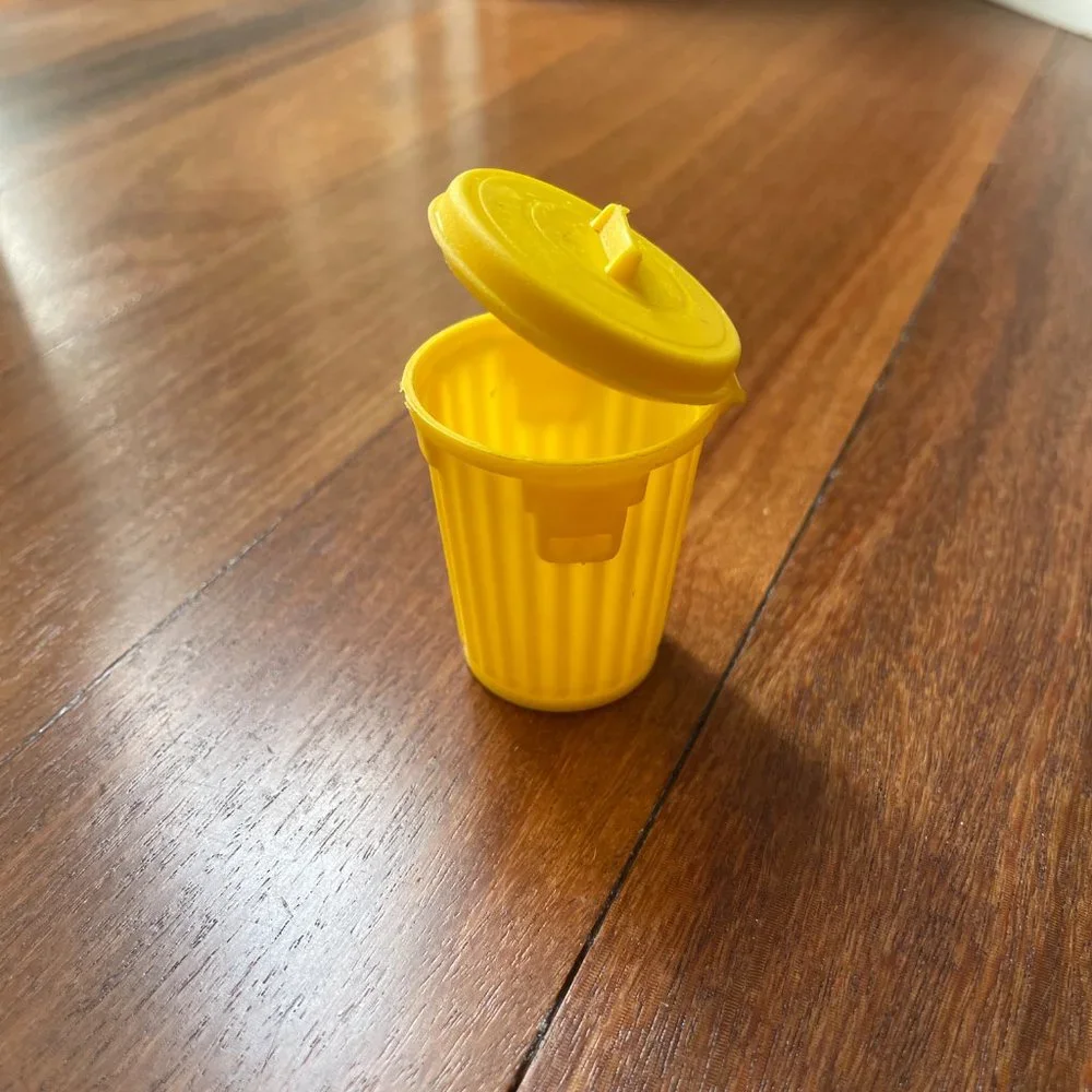 Three (3) Yellow Vintage Candy Containers - Garbage Can, Fire Hydrant & Coffin
